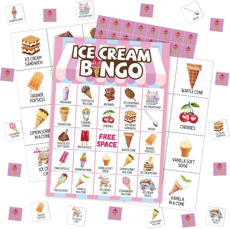 Mueddur Ice Cream Bingo Card, Sweet Treats Bingo Game for Adults Family Friends, Summer Party Favors Decorations, Ice Cream Game for Birthday Party, Holiday Games for 24 Players -18 - Image 1